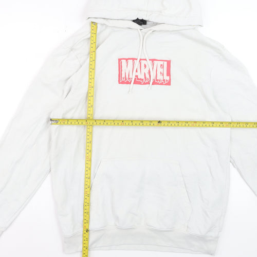 Marvel Men's White Pullover Hoodie M Graphic Logo Cotton Blend