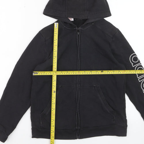 Adidas Boys Black Full Zip Hoodie Size M Cotton Blend Graphic Logo