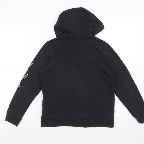 Adidas Boys Black Full Zip Hoodie Size M Cotton Blend Graphic Logo