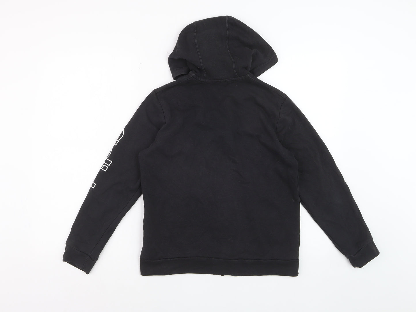Adidas Boys Black Full Zip Hoodie Size M Cotton Blend Graphic Logo