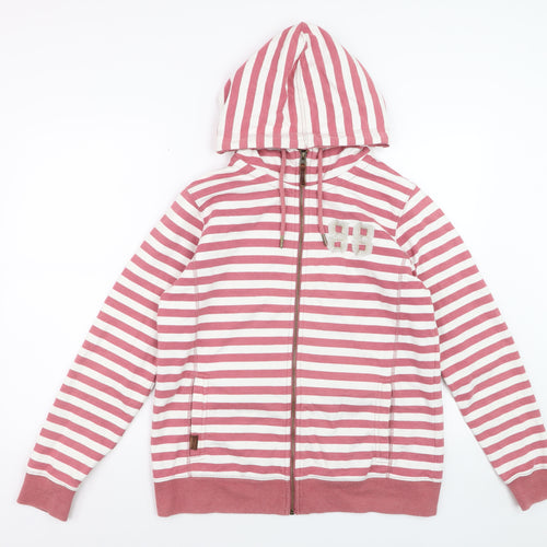 FatFace Women Pink White Stripe Full Zip Hoodie Size 16 Cotton Blend