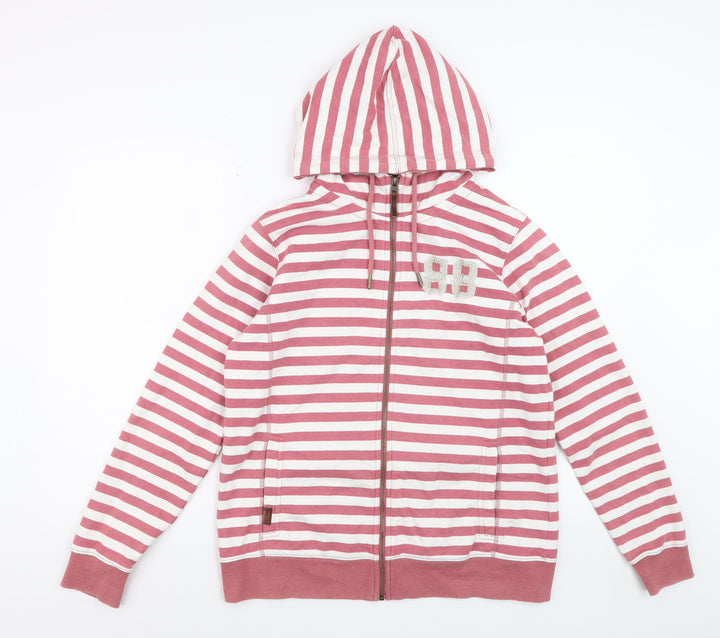 FatFace Women Pink White Stripe Full Zip Hoodie Size 16 Cotton Blend