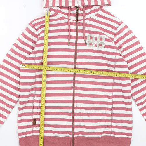 FatFace Women Pink White Stripe Full Zip Hoodie Size 16 Cotton Blend