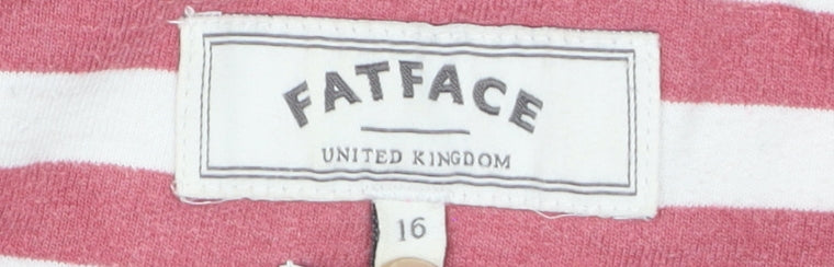 FatFace Women Pink White Stripe Full Zip Hoodie Size 16 Cotton Blend