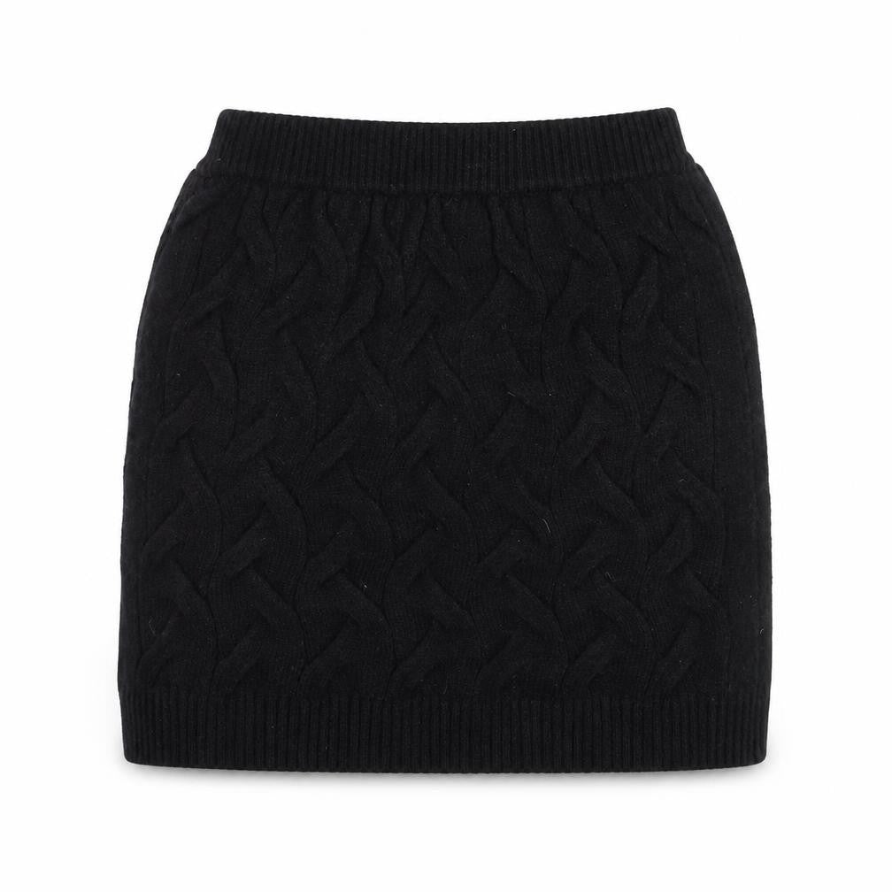 Front view of Apéa Women's Black Knit Short Pencil Skirt, size M