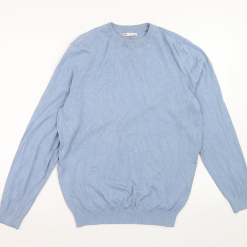Zara Women Blue Crew Neck Long Sleeve Pullover Jumper Size 12