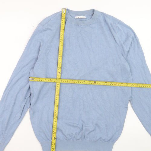 Zara Women Blue Crew Neck Long Sleeve Pullover Jumper Size 12