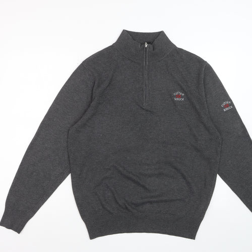 Cutter & Buck Men's Grey 1/2 Zip High Neck Polyester Jumper Size L