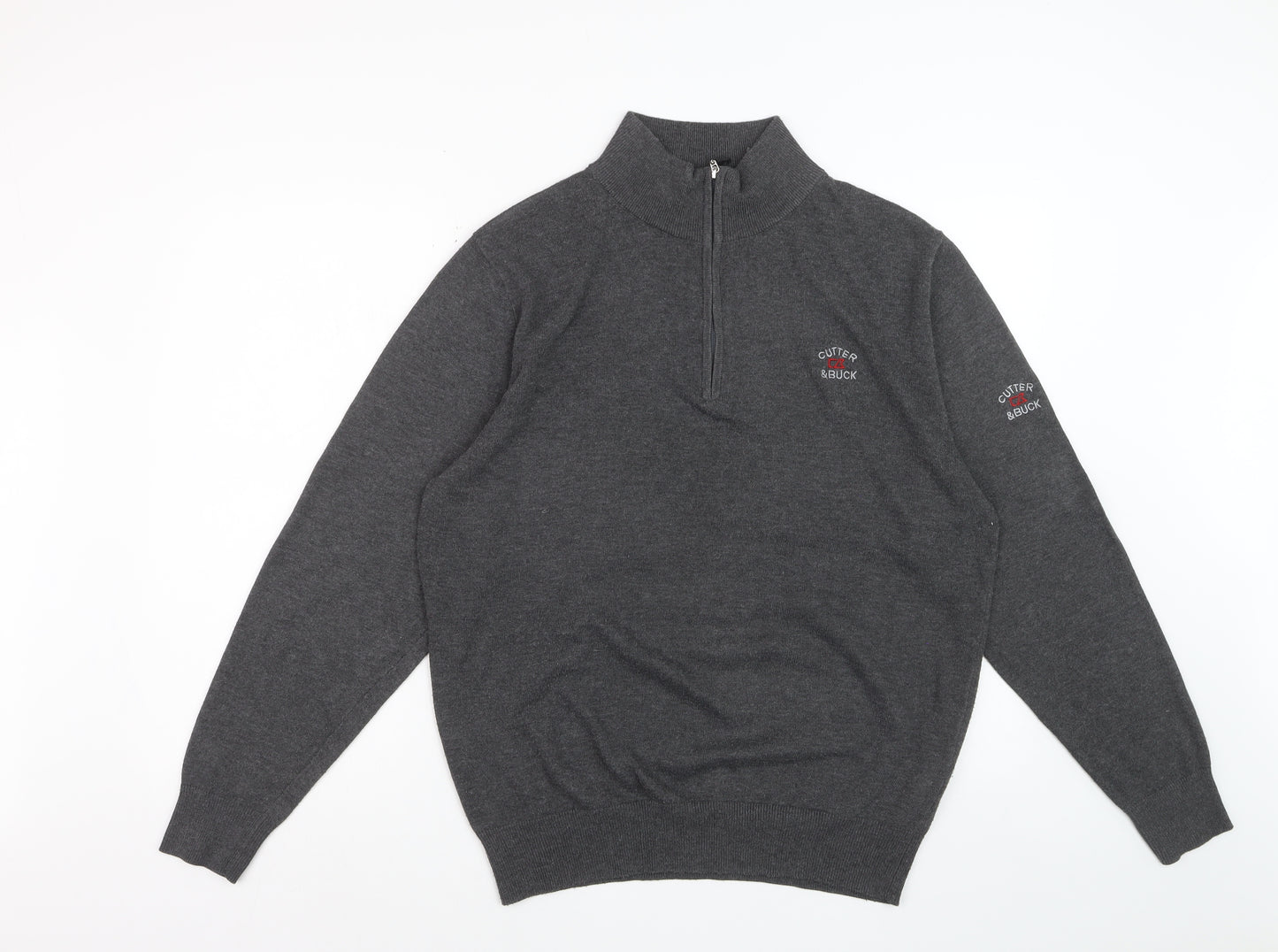 Cutter & Buck Men's Grey 1/2 Zip High Neck Polyester Jumper Size L