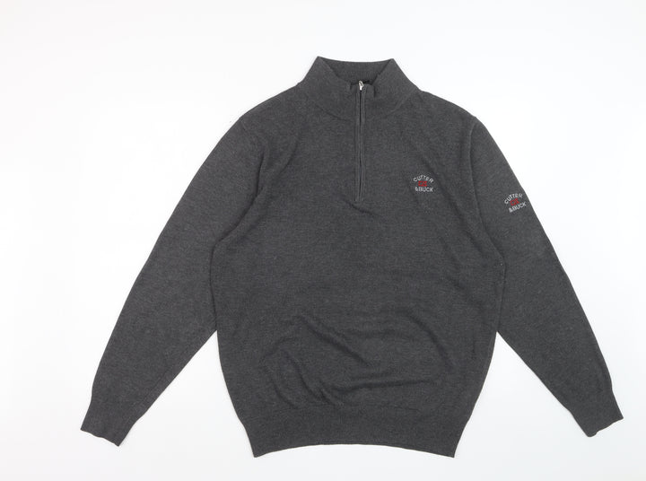 Cutter & Buck Men's Grey 1/2 Zip High Neck Polyester Jumper Size L