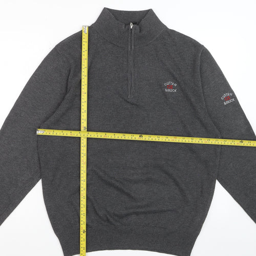 Cutter & Buck Men's Grey 1/2 Zip High Neck Polyester Jumper Size L
