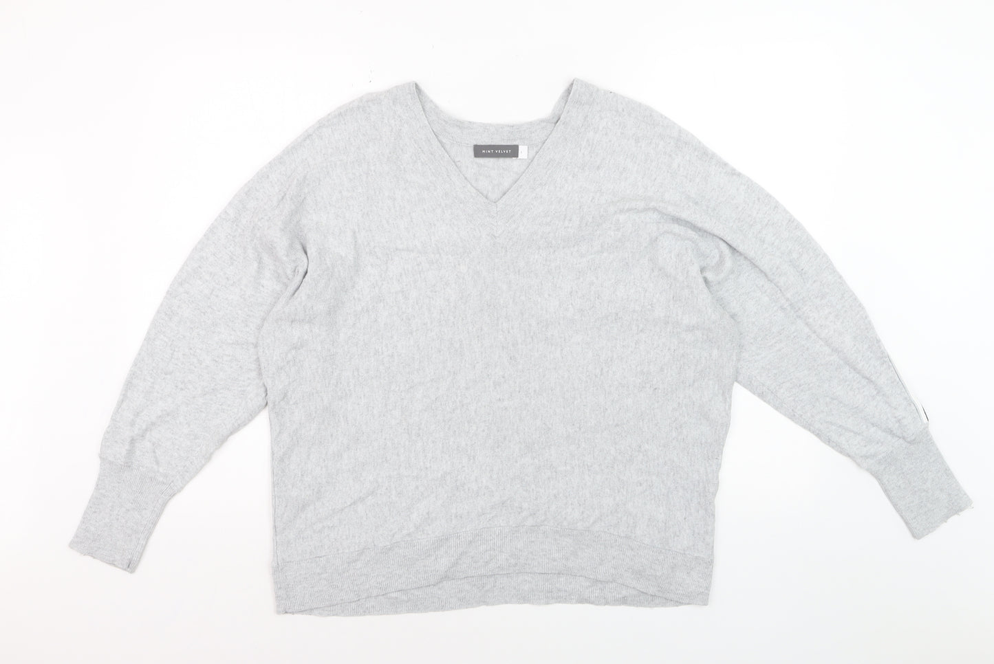 Mint Velvet Women’s Grey V-Neck Cotton Blend Jumper Size L