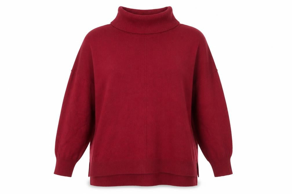 Live Unlimited Women's Red Roll Neck Plus Size 28 Relaxed Fit Jumper