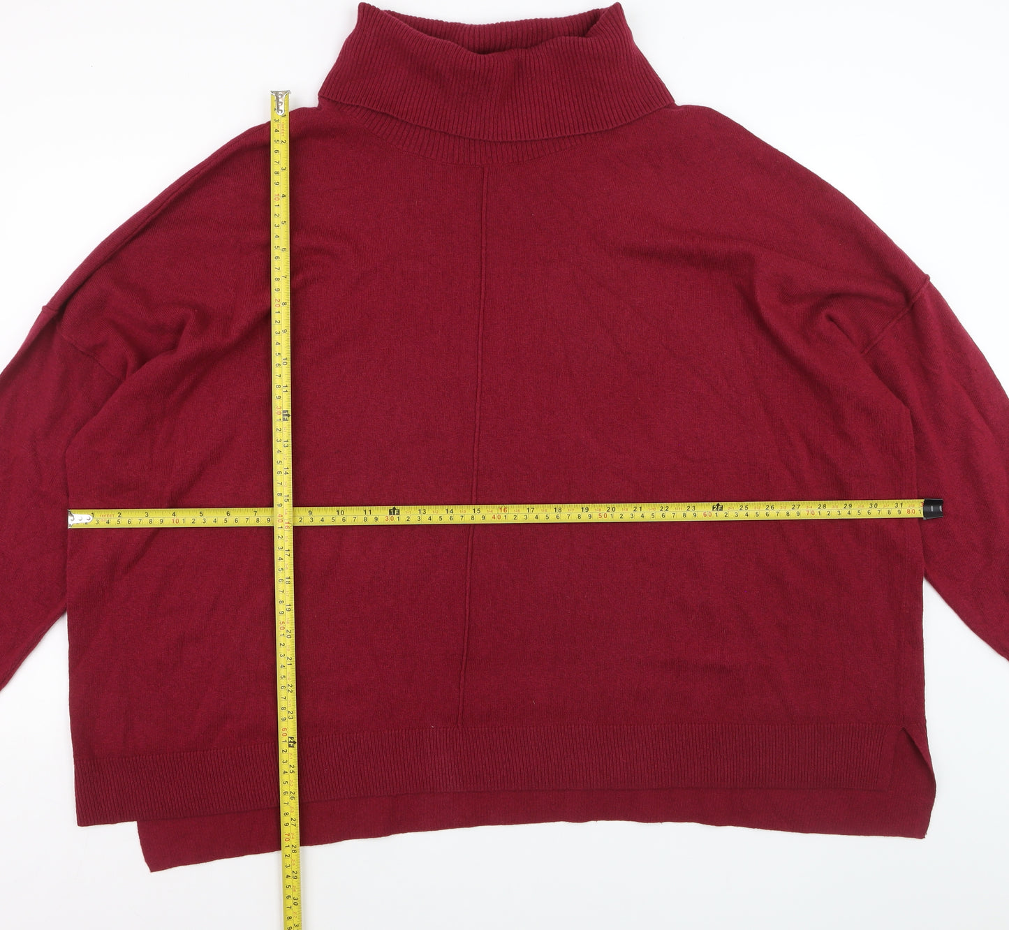 Live Unlimited Women's Red Roll Neck Plus Size 28 Relaxed Fit Jumper