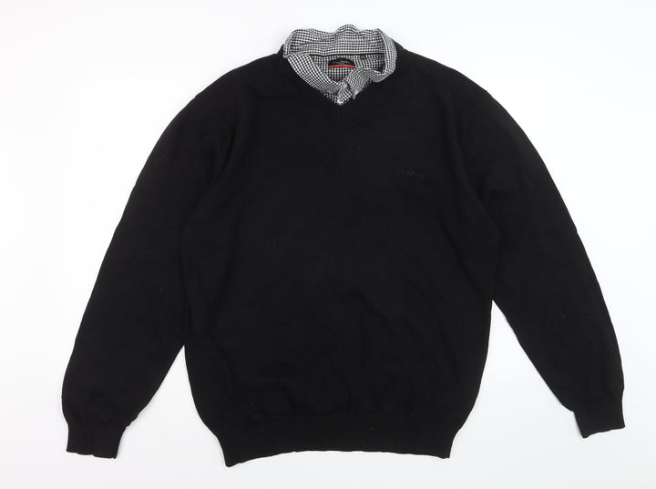 Pierre Cardin Men's Black 4XL V-Neck Cotton Pullover Jumper