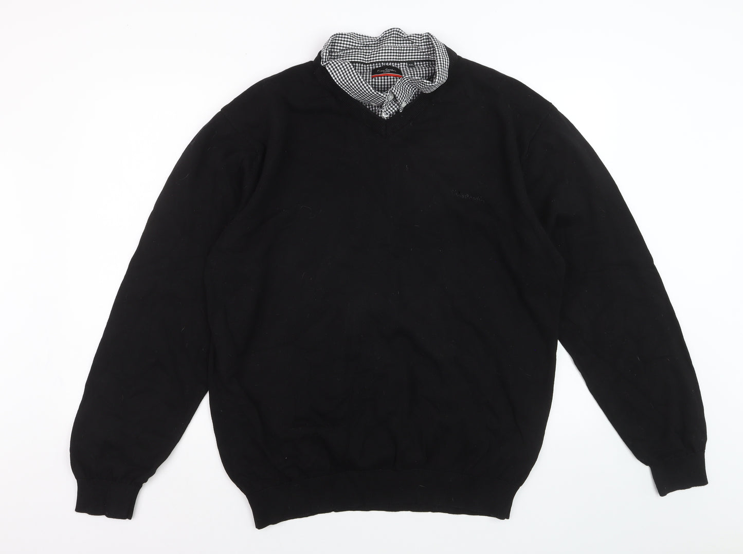 Pierre Cardin Men's Black 4XL V-Neck Cotton Pullover Jumper