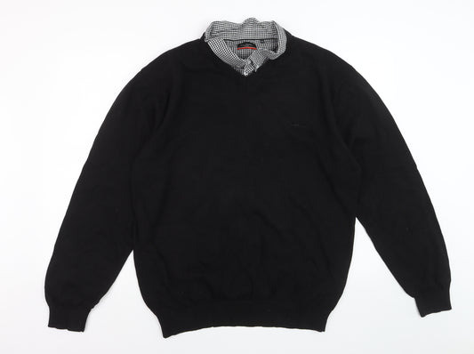 Pierre Cardin Men's Black 4XL V-Neck Cotton Pullover Jumper
