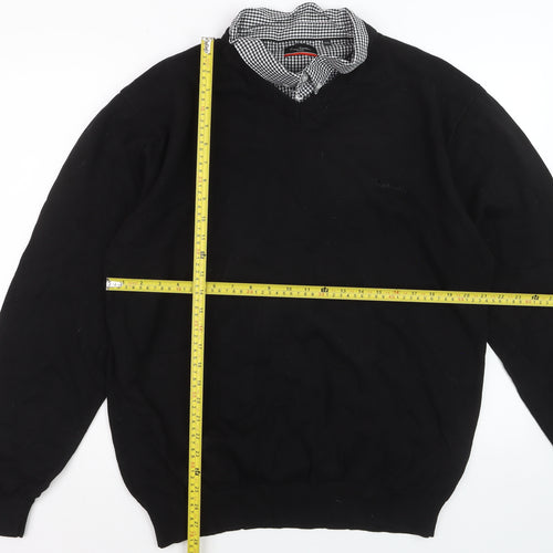Pierre Cardin Men's Black 4XL V-Neck Cotton Pullover Jumper
