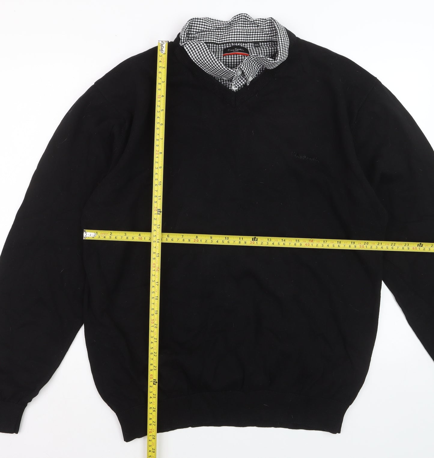 Pierre Cardin Men's Black 4XL V-Neck Cotton Pullover Jumper