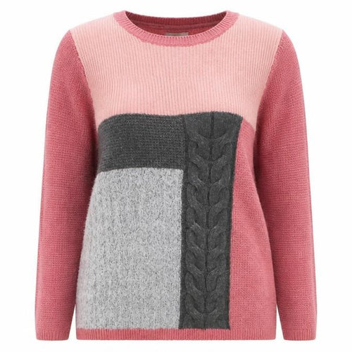 Cotton Traders Women Pink Colour Block Knit Jumper Size 14