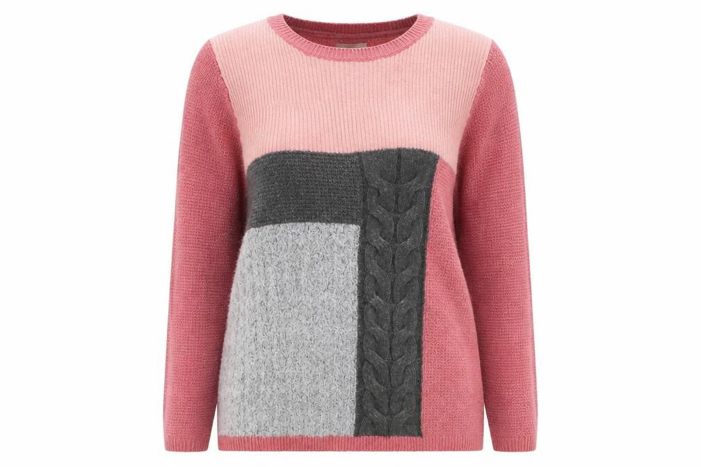 Cotton Traders Women Pink Colour Block Knit Jumper Size 14