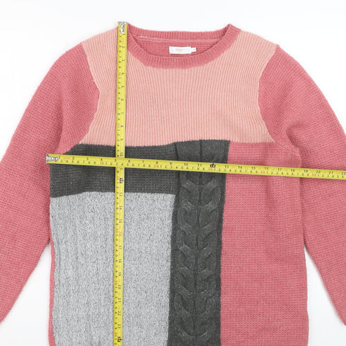 Cotton Traders Women Pink Colour Block Knit Jumper Size 14