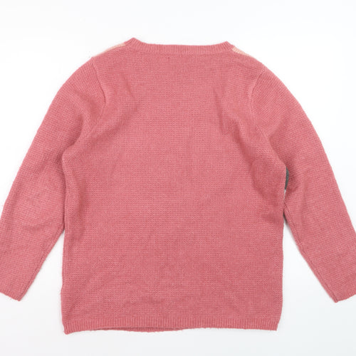 Cotton Traders Women Pink Colour Block Knit Jumper Size 14