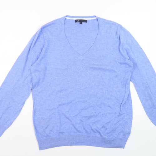Crew Clothing Company Women Blue V-Neck Cotton Cashmere Jumper Size 16