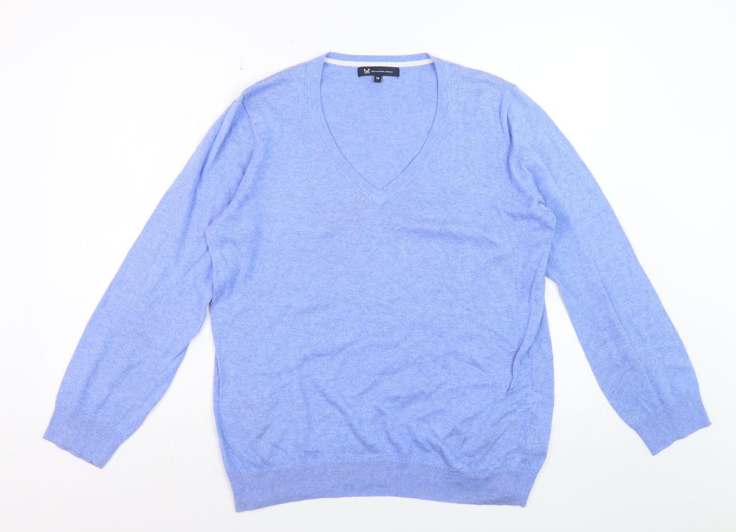 Crew Clothing Company Women Blue V-Neck Cotton Cashmere Jumper Size 16