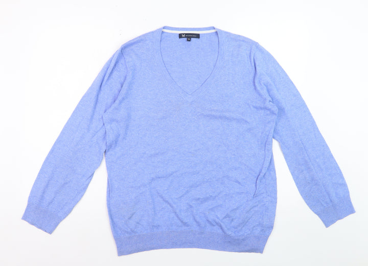 Crew Clothing Company Women Blue V-Neck Cotton Cashmere Jumper Size 16