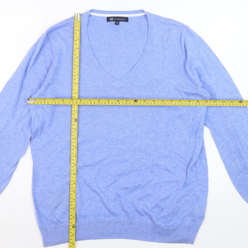 Crew Clothing Company Women Blue V-Neck Cotton Cashmere Jumper Size 16