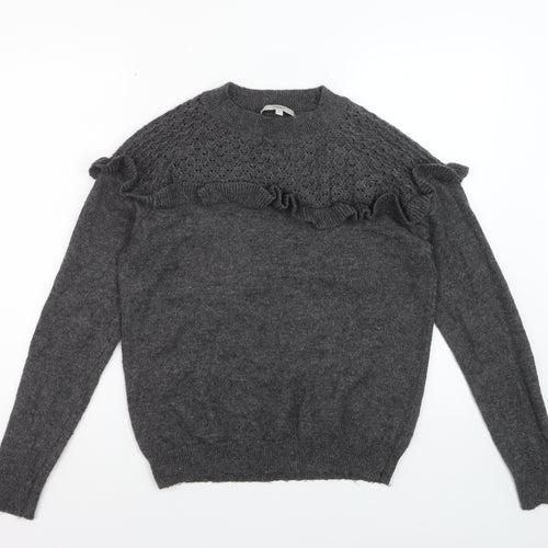 Next Women Grey Alpaca Blend Ruffle Knit Jumper Size 14