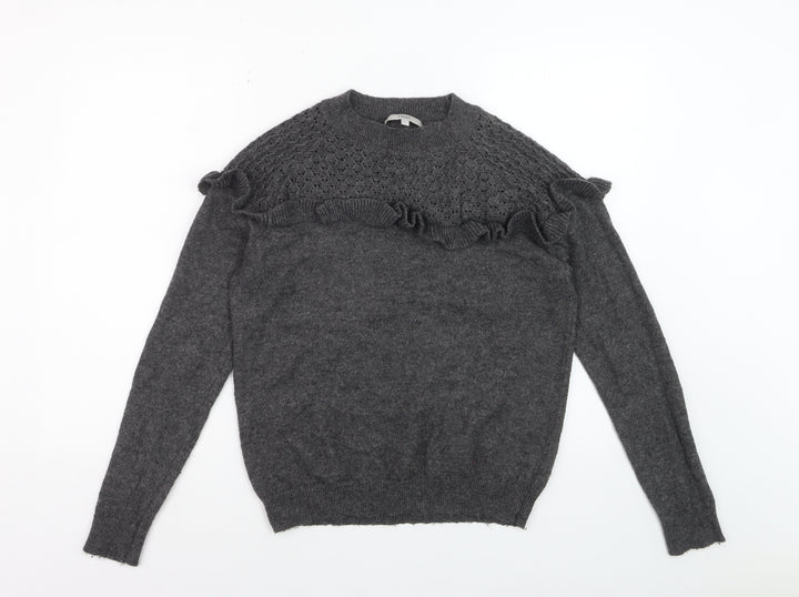 Next Women Grey Alpaca Blend Ruffle Knit Jumper Size 14