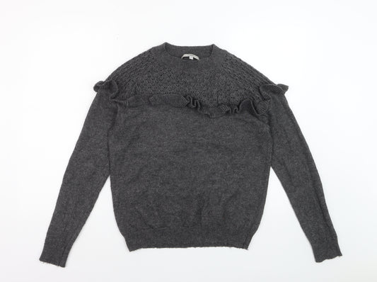 Next Women Grey Alpaca Blend Ruffle Knit Jumper Size 14