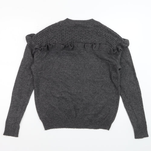 Next Women Grey Alpaca Blend Ruffle Knit Jumper Size 14