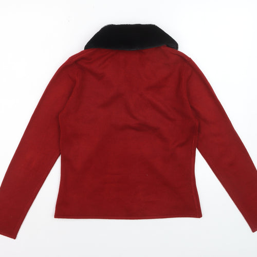 Sass Woman Red Collared Faux Fur Trim Cardigan 10-12 Women’s Knitwear
