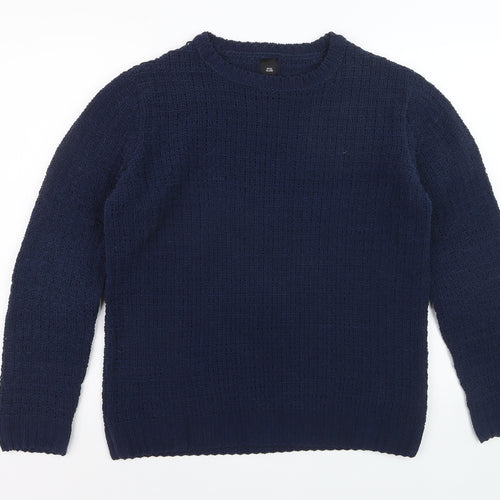 River Island Mens Blue Waffle-Knit Crew Neck Jumper Size S