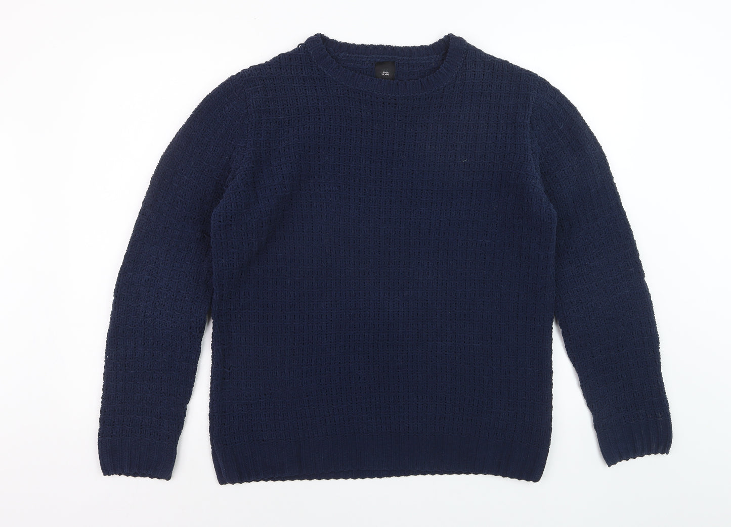 River Island Mens Blue Waffle-Knit Crew Neck Jumper Size S