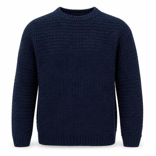 River Island Mens Blue Waffle-Knit Crew Neck Jumper Size S