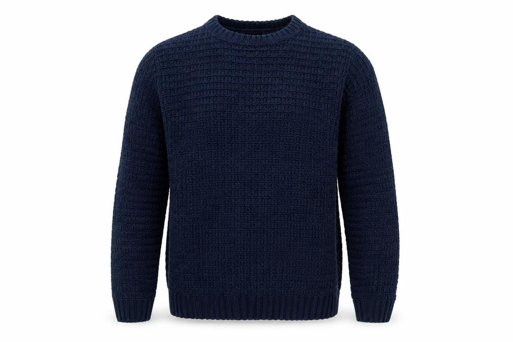 River Island Mens Blue Waffle-Knit Crew Neck Jumper Size S