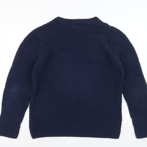 River Island Mens Blue Waffle-Knit Crew Neck Jumper Size S