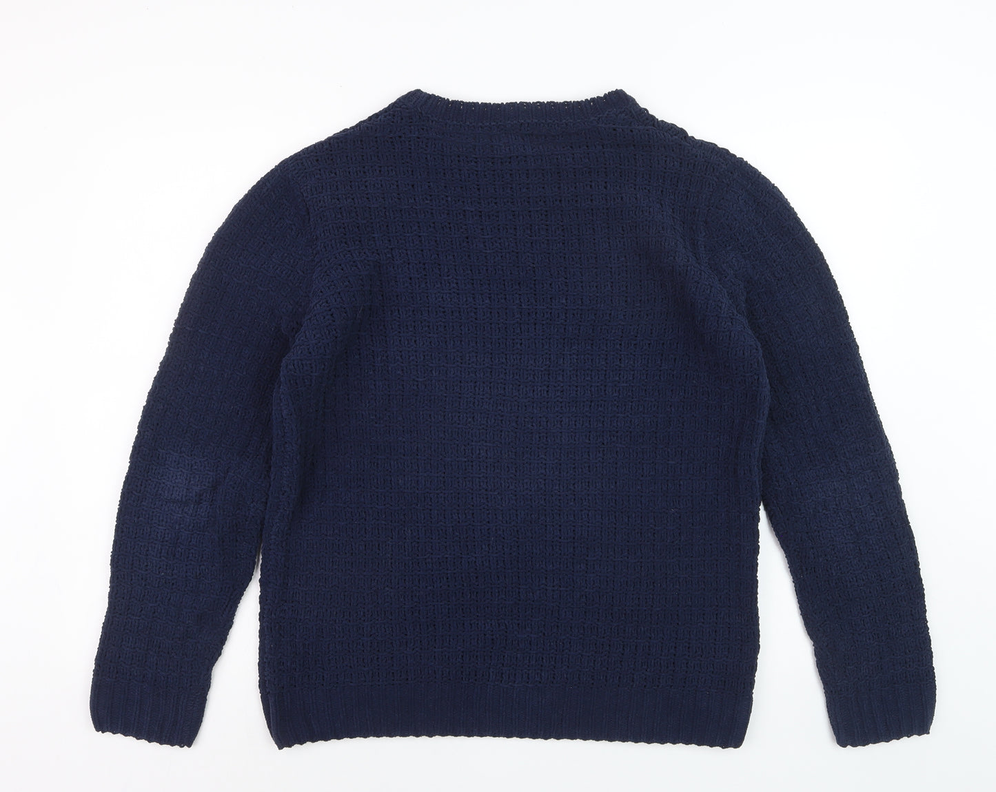 River Island Mens Blue Waffle-Knit Crew Neck Jumper Size S