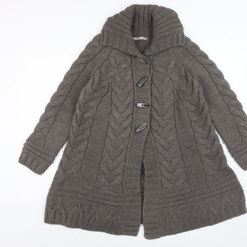 Marks and Spencer Womens Brown Chunky-Knit Roll Neck Long Cardigan M