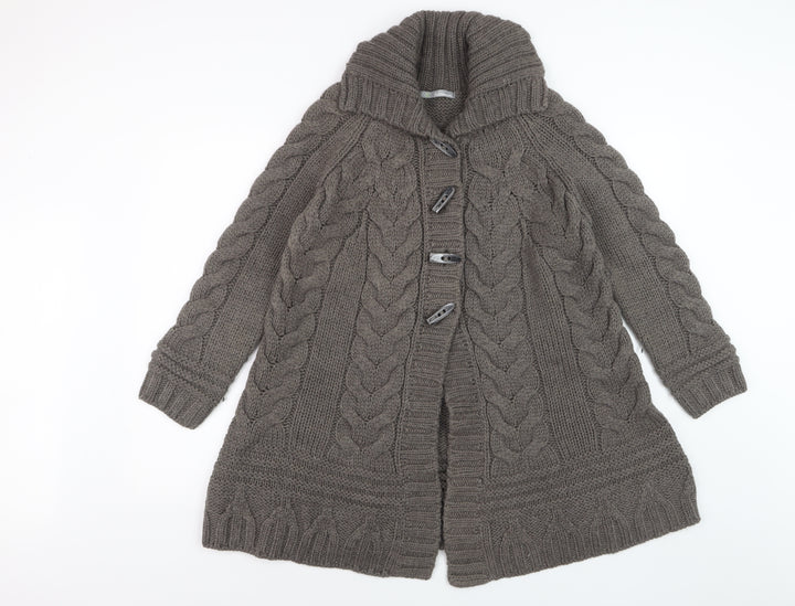 Marks and Spencer Womens Brown Chunky-Knit Roll Neck Long Cardigan M