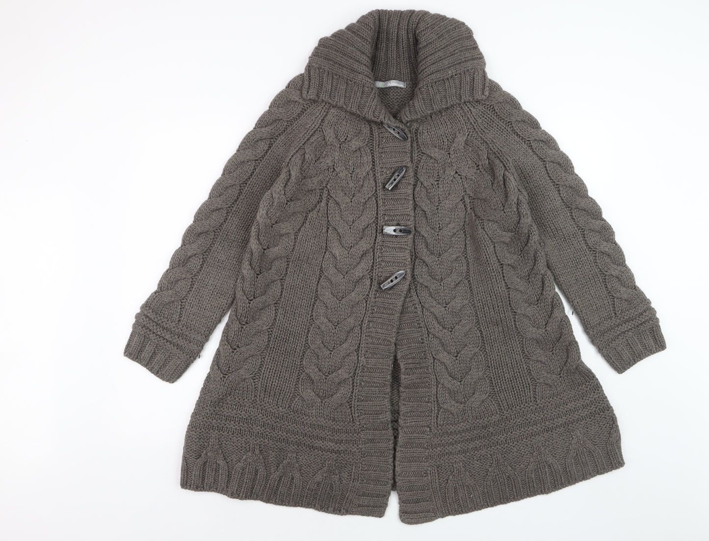 Marks and Spencer Womens Brown Chunky-Knit Roll Neck Long Cardigan M