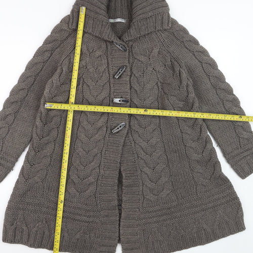 Marks and Spencer Womens Brown Chunky-Knit Roll Neck Long Cardigan M