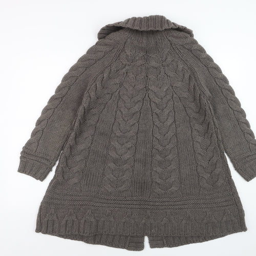 Marks and Spencer Womens Brown Chunky-Knit Roll Neck Long Cardigan M