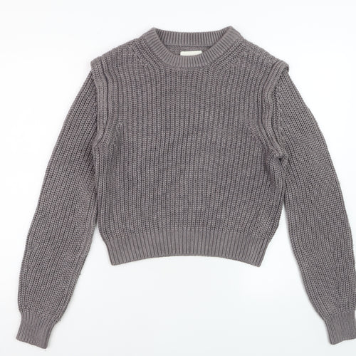 Abercrombie & Fitch Women's Grey Chunky Knit Crew Neck Jumper Size S