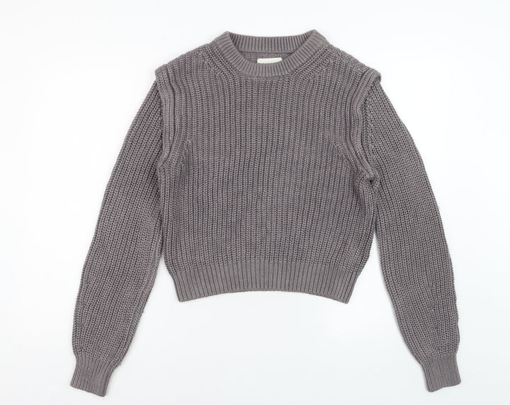 Abercrombie & Fitch Women's Grey Chunky Knit Crew Neck Jumper Size S