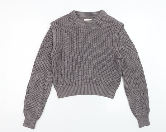 Abercrombie & Fitch Women's Grey Chunky Knit Crew Neck Jumper Size S